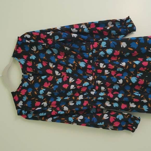 J. Crew Floral Midi Dress 4 Black Blue Pink Long Sleeve Cottage Office Career - Picture 8 of 16
